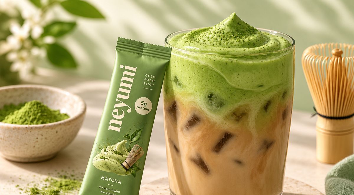 Matcha cold foam on iced latte